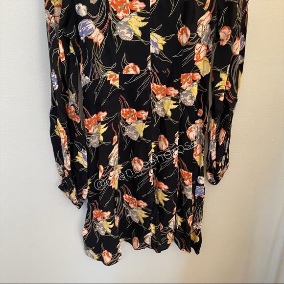 byTiMo Black Floral Spring Summer Easter Open Front Long Sleeve Mini Dress M - Picture 10 of 13